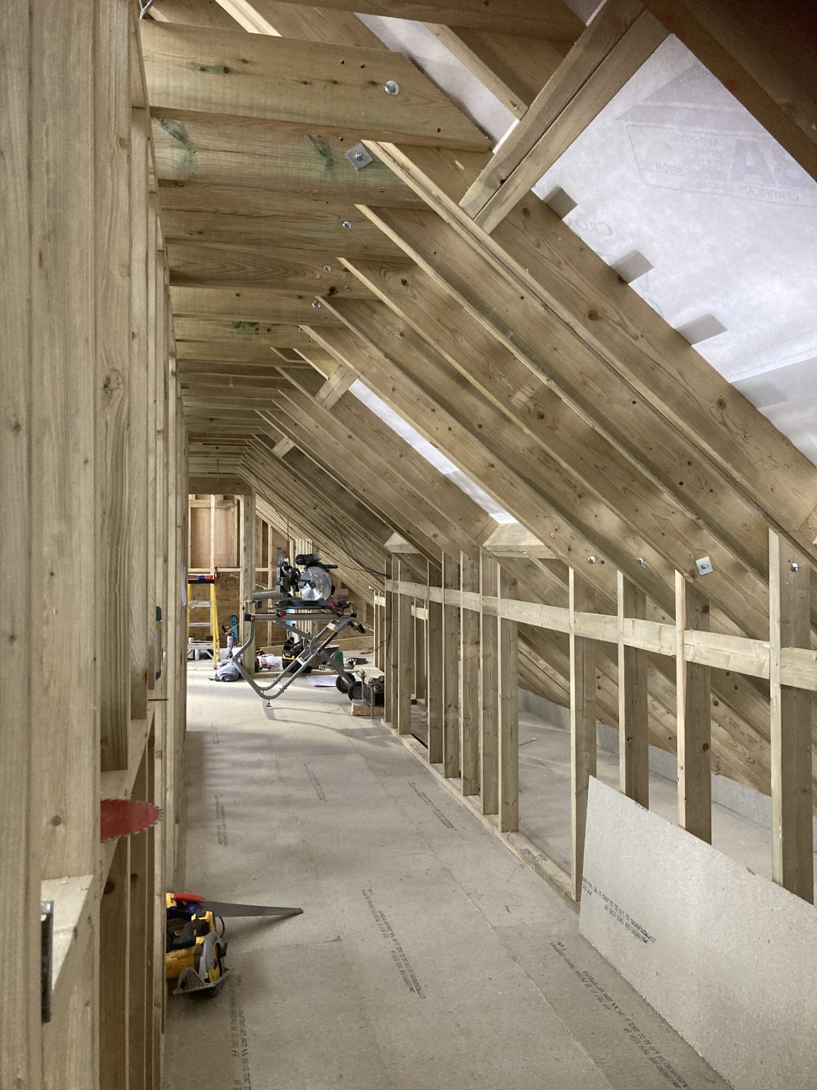 New timber roof structure inside a building under renovation